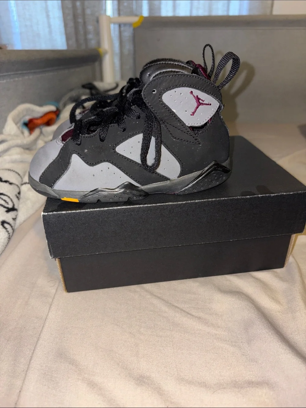 Jordan Kids' Grey and Black Sneakers with Pink Accents